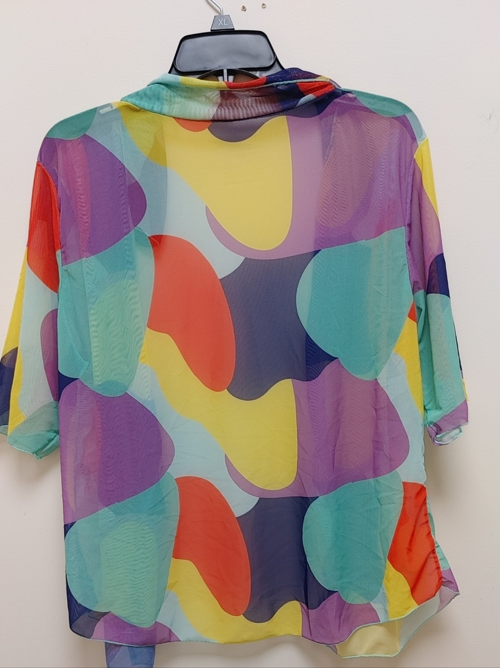 Sheer Mesh Coverup Multicolor Abstract Print Open Front Women Sized OXL - Picture 3 of 5